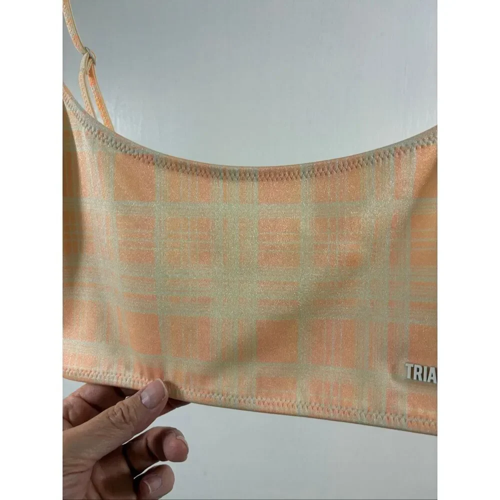 Triangl Caleta Scoop Bikini Top In Plaid Yellow Orange Size L